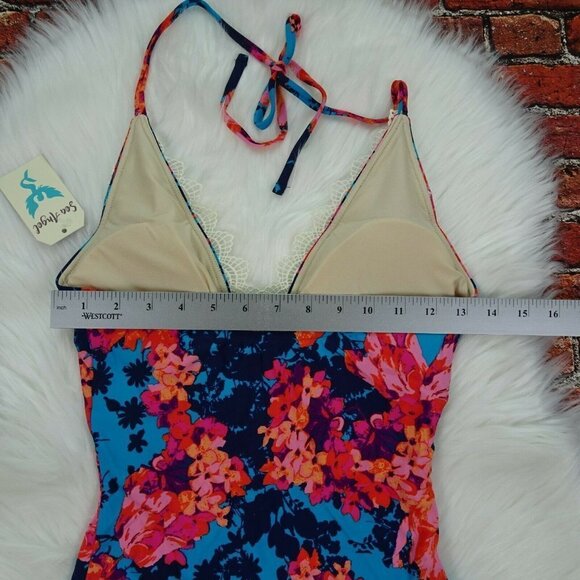 NWT Sea Angel Tankini Top Swimsuit Lace Trim Floral V-Neck NWT S - Picture 10 of 10